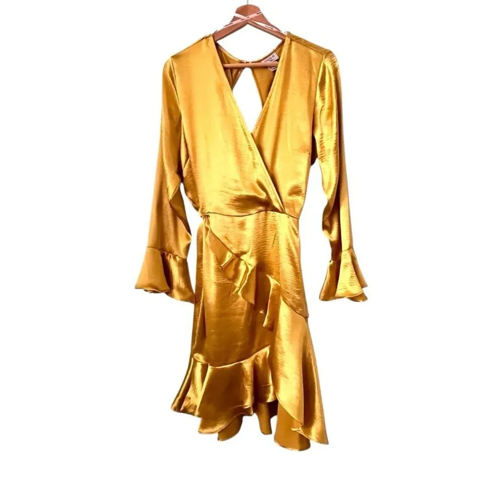 NEW Alexa B Nites Elegant Golden Yellow Wrap Dress in Size 14 - Picture 4 of 13